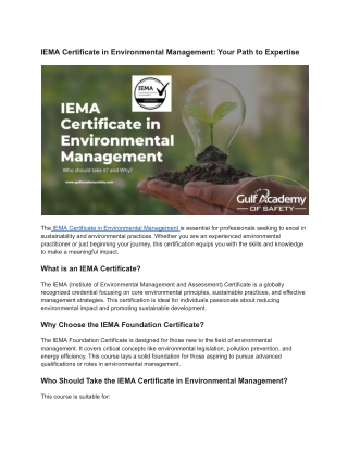 iema certificate in environmental management your