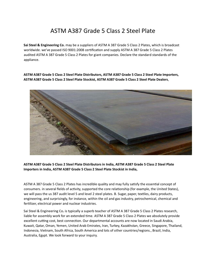 astm a387 grade 5 class 2 steel plate