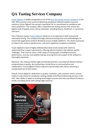 QA Tasting Services Company
