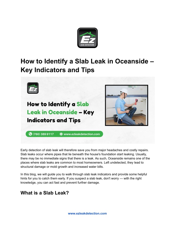 how to identify a slab leak in oceanside