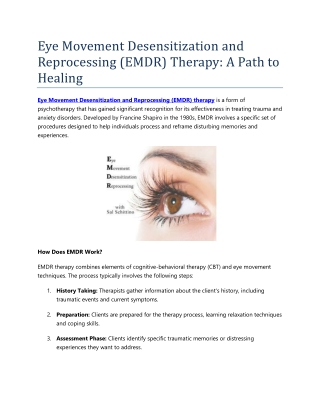 Eye Movement Desensitization and Reprocessing (EMDR) Therapy: A Path to Healing