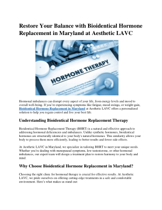 Restore Your Balance with Bioidentical Hormone Replacement in Maryland at Aesthe