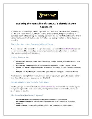 Exploring the Versatility of StoreA2z's Electric Kitchen Appliances