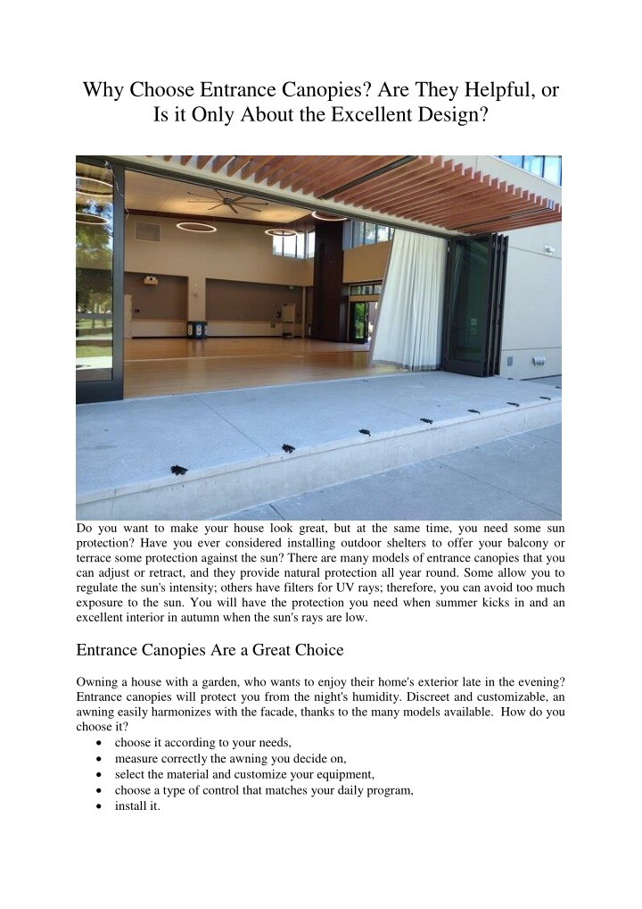 why choose entrance canopies are they helpful