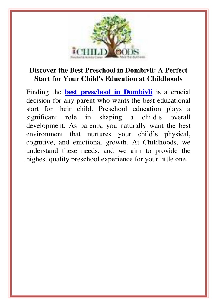 discover the best preschool in dombivli a perfect