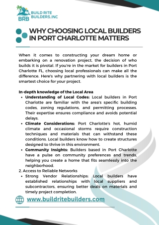 Why Choosing Local Builders in Port Charlotte Matters