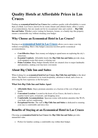 Quality Hotels at Affordable Prices in Las Cruces