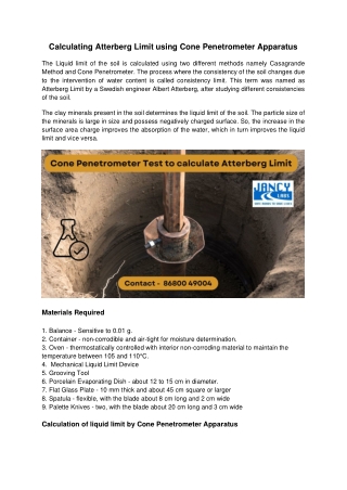 Atterberg limit calculation by Cone Penetrometer apparatus