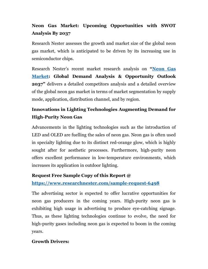 neon gas market upcoming opportunities with swot