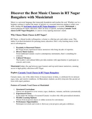 Discover the Best Music Classes in RT Nagar Bangalore