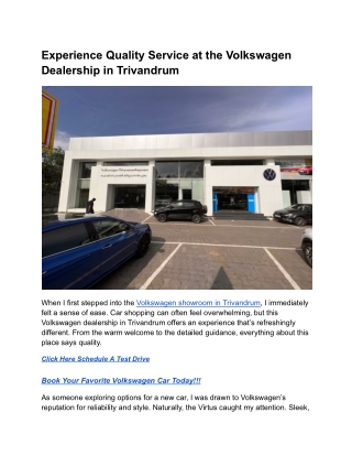 Experience Quality Service at the Volkswagen Dealership in Trivandrum