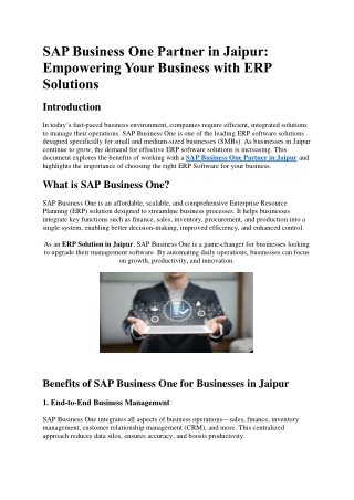 SAP Business One Partner in Jaipur