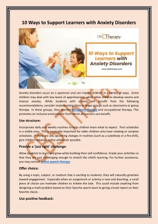 10 Ways to Support Learners with Anxiety Disorders