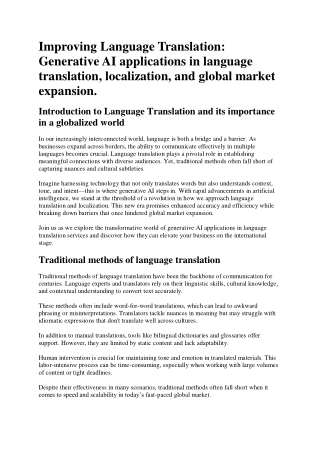 Generative AI applications in language translation, localization, and global.