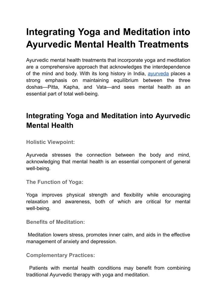 integrating yoga and meditation into ayurvedic