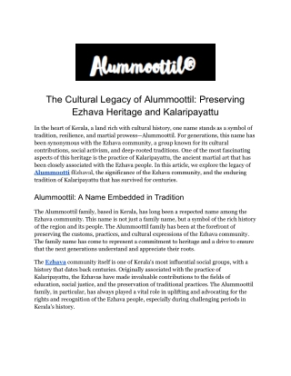 the cultural legacy of alummoottil preserving