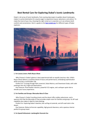 Best Rental Cars for Exploring Dubai’s Iconic Landmarks