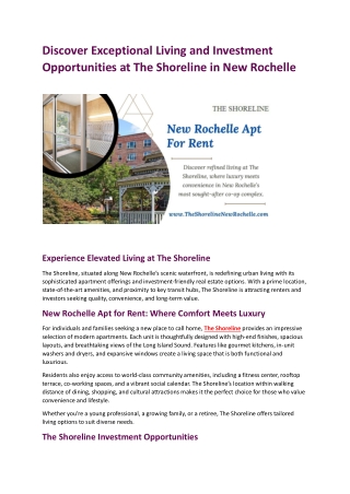 Discover Exceptional Living and Investment Opportunities at The Shoreline in New Rochelle