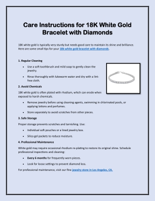 Care Instructions for 18K White Gold Bracelet with Diamonds