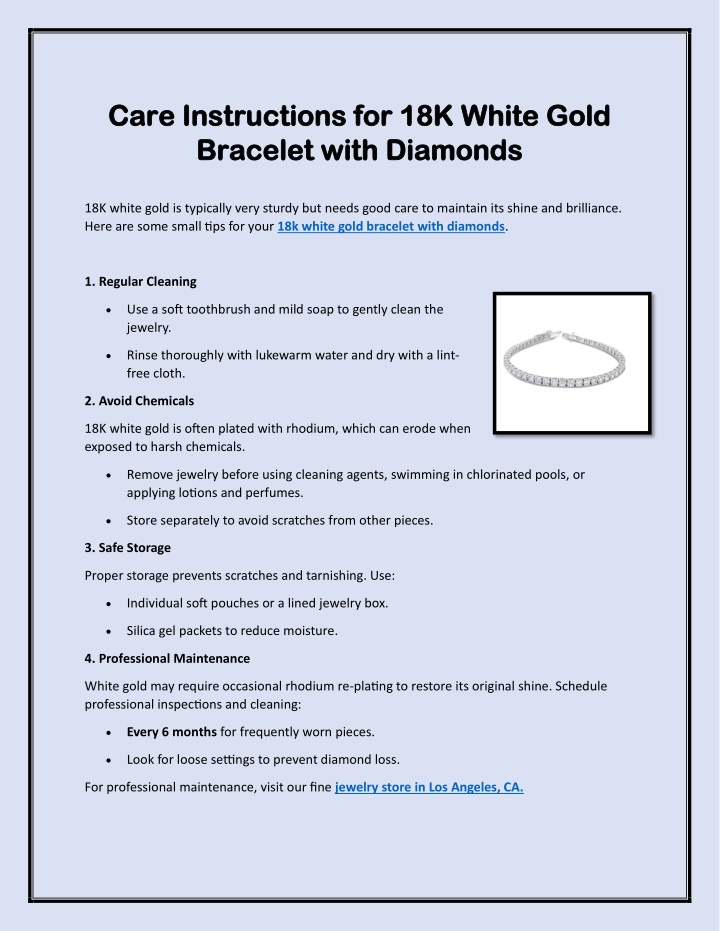 care instructions for 18k white gold care