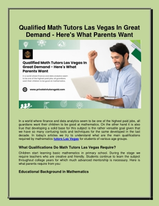 Qualified Math Tutors Las Vegas In Great Demand