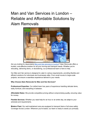 man and van services in london reliable