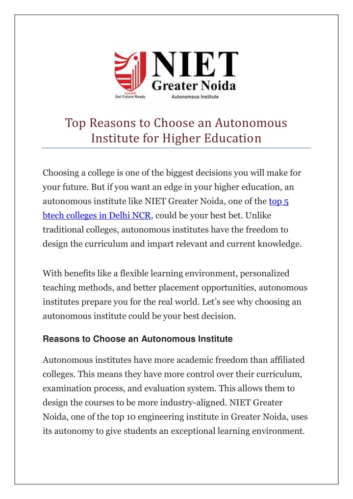 top reasons to choose an autonomous institute