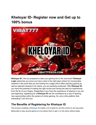 Kheloyar ID- Register now and get up to 100% bonus