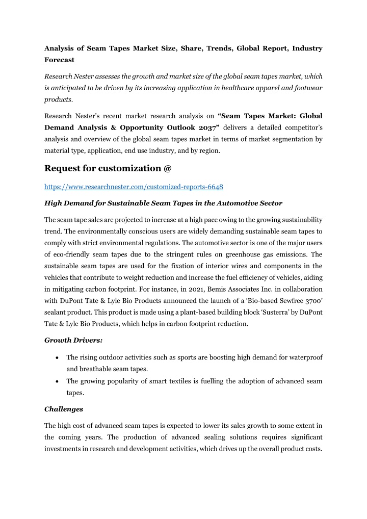 analysis of seam tapes market size share trends