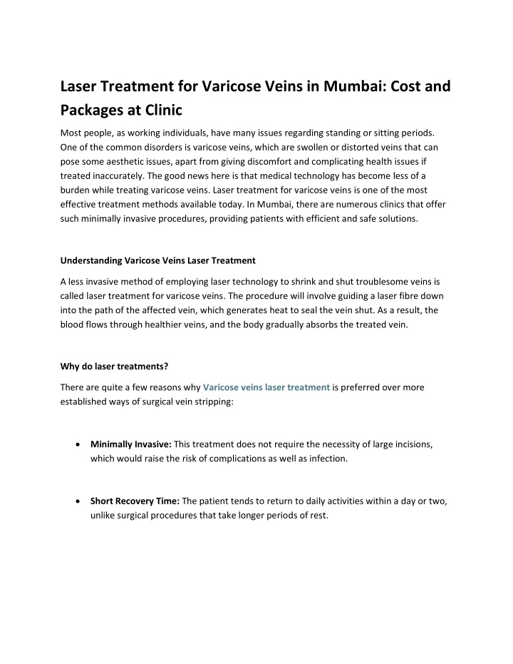 laser treatment for varicose veins in mumbai cost