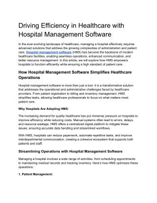 driving efficiency in healthcare with hospital
