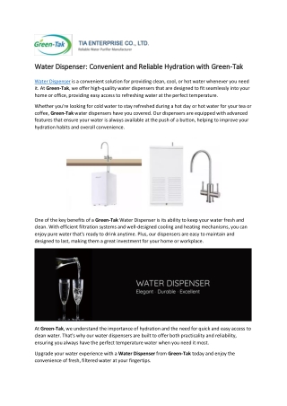 Water Dispenser: Convenient and Reliable Hydration with Green-Tak