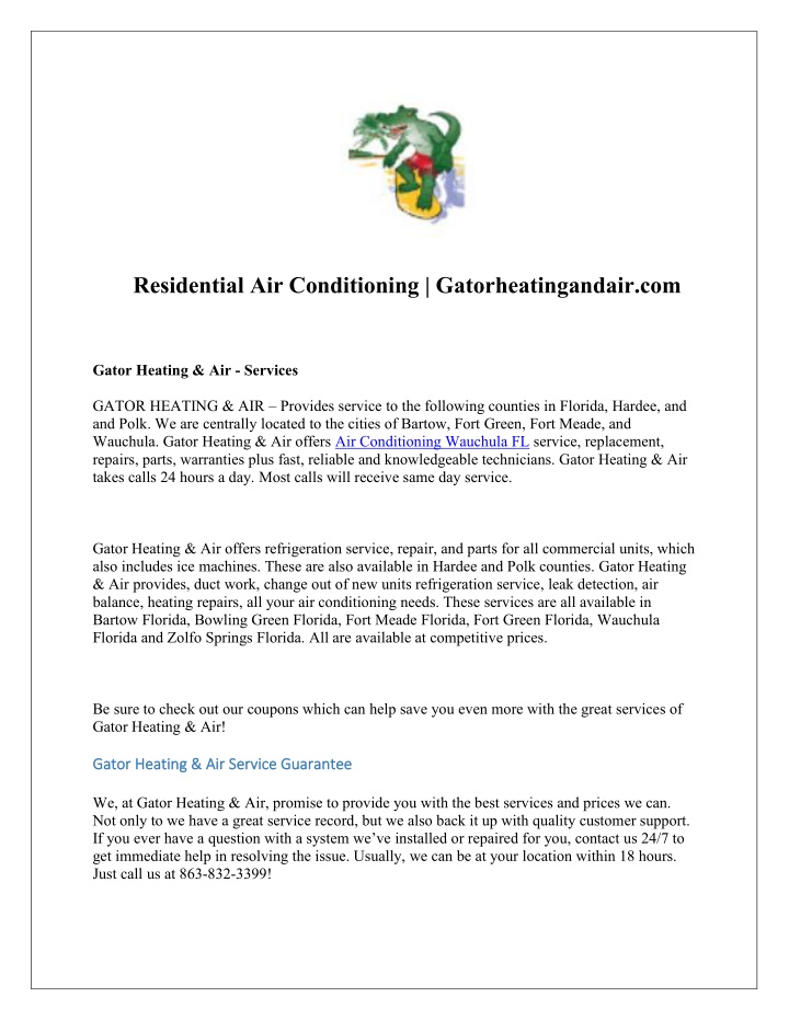 residential air conditioning gatorheatingandair