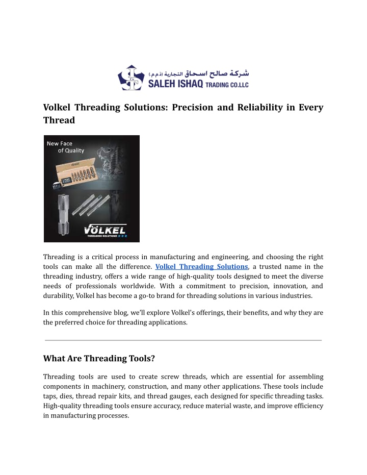 volkel threading solutions precision