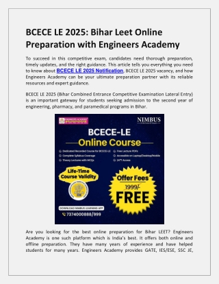 bcece le 2025 bihar leet online preparation with