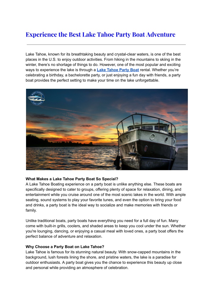 experience the best lake tahoe party boat