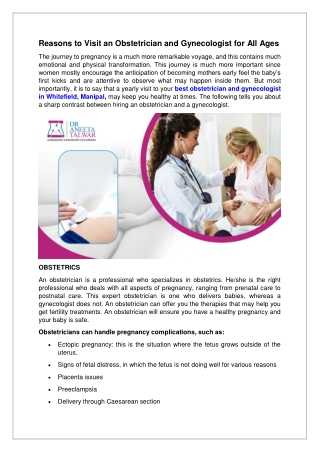Reasons to Visit an Obstetrician and Gynecologist for All Ages