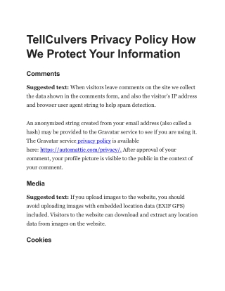 TellCulvers Privacy Policy How We Protect Your Information