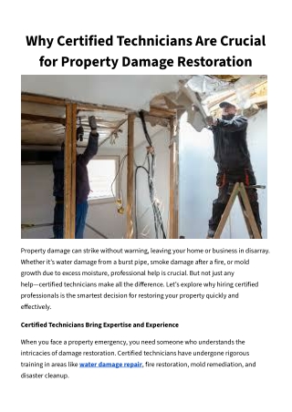 Why Certified Technicians Are Crucial for Property Damage Restoration