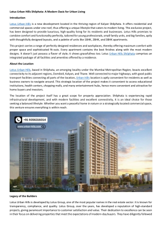 Lotus Urban Hills Shilphata Project Kalyan Dombivli Road Thane