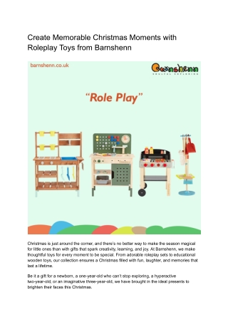 Create Memorable Christmas Moments with Roleplay Toys from Barnshenn