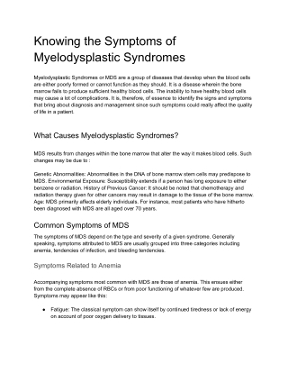 Knowing the Symptoms of Myelodysplastic Syndromes