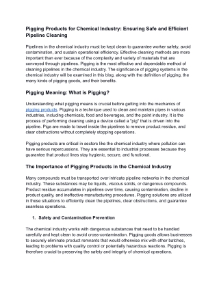 Pigging Products for Chemical Industry