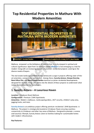 Top Residential Properties In Mathura With Modern Amenities