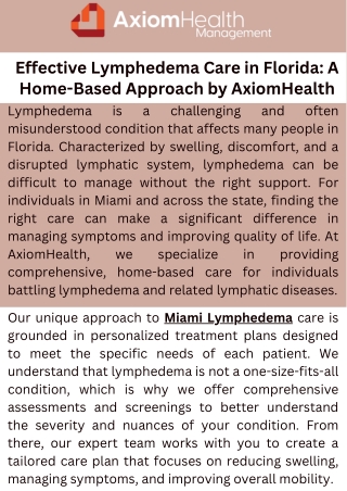 Effective Lymphedema Care in Florida: A Home-Based Approach by AxiomHealth