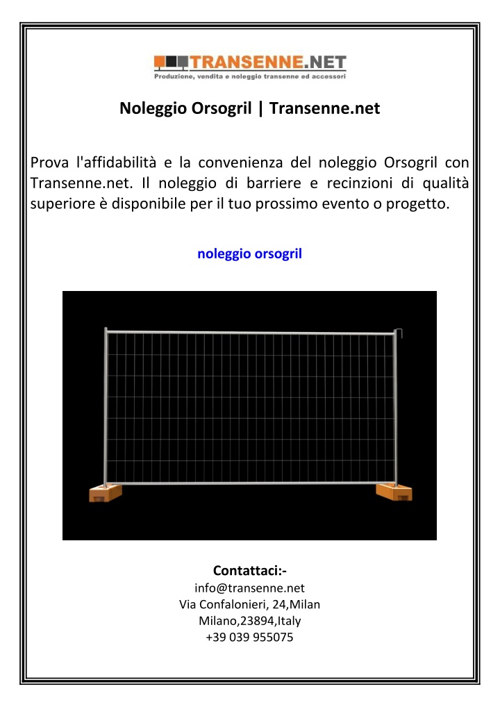 noleggio orsogril transenne net