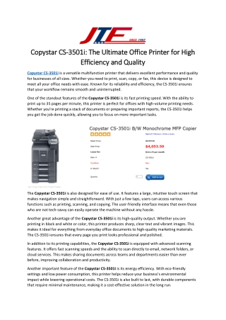 Copystar CS-3501i: The Ultimate Office Printer for High Efficiency and Quality