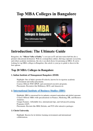 Top MBA Colleges in Bangalore