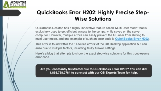 quickbooks error h202 highly precise step wise solutions