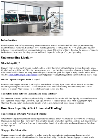 Understanding Liquidity and Its Impact on Automated Crypto Trades
